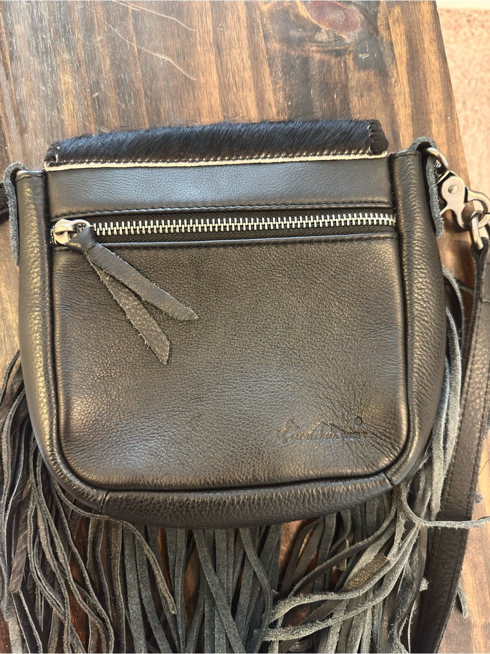 Montana West Black leather Fringe with Cowhide Crossbody Bag - Picture 3 of 5